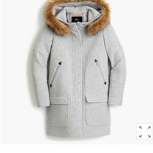 J. Crew Chateau Wool Parka Coat with Faux Fur Hood- Heather Dusk